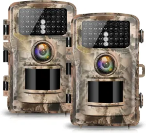 4K Trail Camera, 850nm Night Vision Game Camera with 0.3s Fast Trigger Time, IP56 Waterproof for Wildlife Monitoring, 120° PIR Motion Activated, 2-inch Screen Hunting Cam (2 Pack)