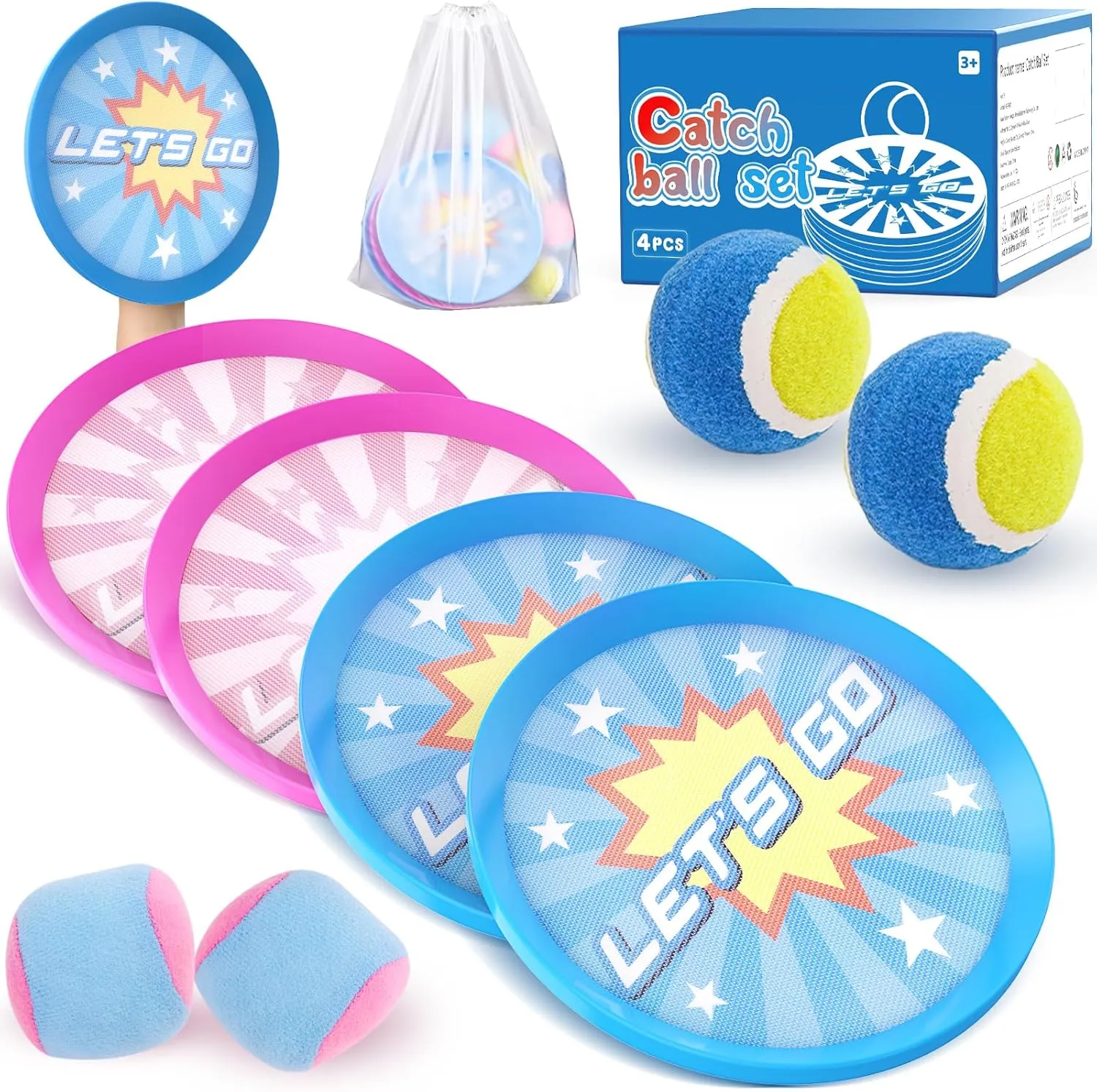 4Pcs Catch Ball Game for Kids, Outdoor Toys for Age 3-7, Beach Toy for Ages 8-13, Ball Sports Toys for Kids and Adults Family School Outdoor Games for 3-5 6-9 10  Year Old Boys Girls