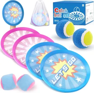 4Pcs Catch Ball Game for Kids, Outdoor Toys for Age 3-7, Beach Toy for Ages 8-13, Ball Sports Toys for Kids and Adults Family School Outdoor Games for 3-5 6-9 10  Year Old Boys Girls