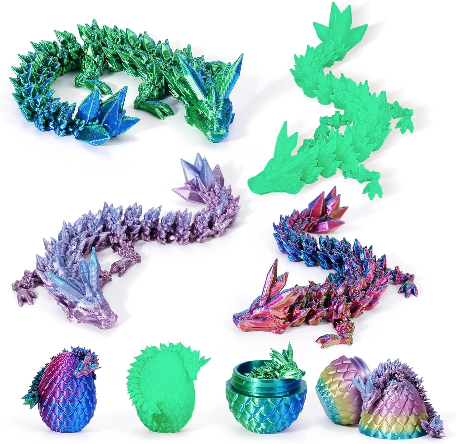 4PCS Dragon Eggs with Dragon Inside Mini Dragon Eggs Set Mystery Dragon Egg Fidget Toy Articulated Dragon 3D Printed Animals Set Mini Articulated Crystal Dragon Toy