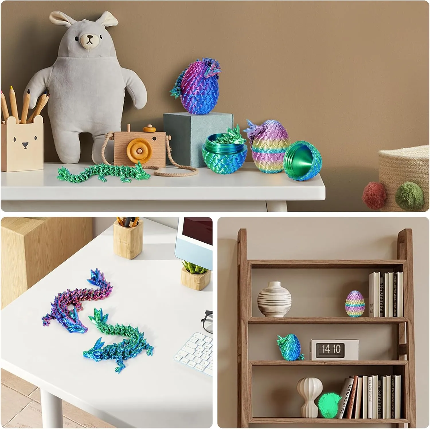 4PCS Dragon Eggs with Dragon Inside Mini Dragon Eggs Set Mystery Dragon Egg Fidget Toy Articulated Dragon 3D Printed Animals Set Mini Articulated Crystal Dragon Toy