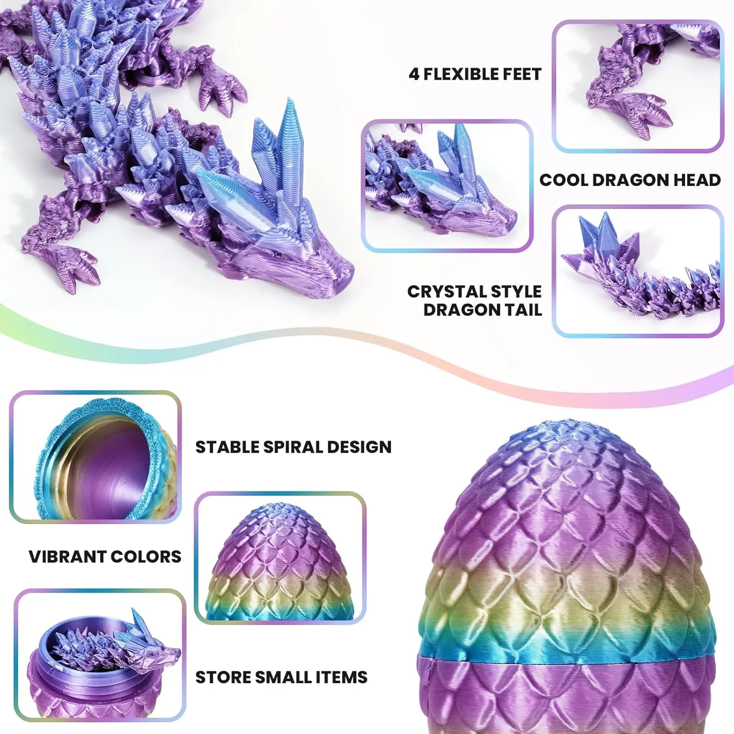 4PCS Dragon Eggs with Dragon Inside Mini Dragon Eggs Set Mystery Dragon Egg Fidget Toy Articulated Dragon 3D Printed Animals Set Mini Articulated Crystal Dragon Toy