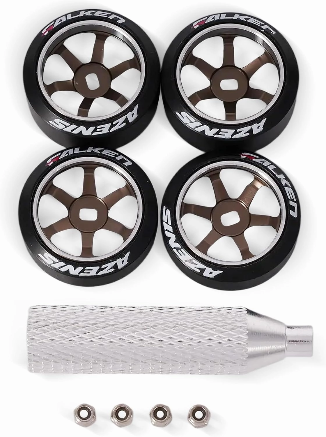 4Pcs 20mm 1/28 Rc Car Drift Wheel Hub with Rc Car Drift Logo Tires for 1/24 1/28 Mini-Z Mini-Q TG Racing Wltoys K969 RC Drift Car Upgrade Parts (Bronzed)