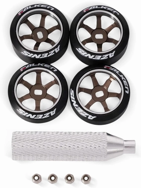 4Pcs 20mm 1/28 Rc Car Drift Wheel Hub with Rc Car Drift Logo Tires for 1/24 1/28 Mini-Z Mini-Q TG Racing Wltoys K969 RC Drift Car Upgrade Parts (Bronzed)