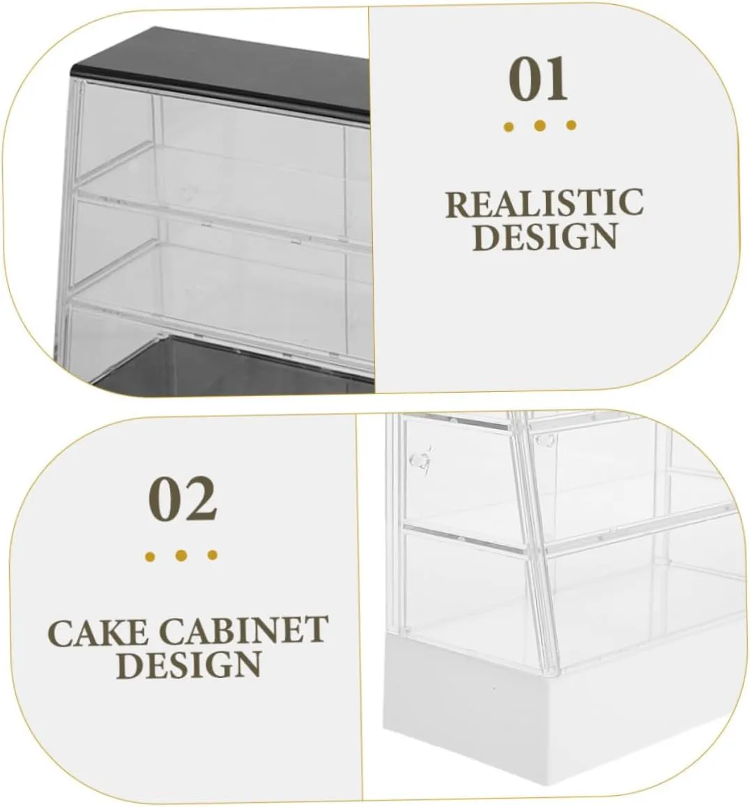 4sets Miniature Dollhouse Display Cabinet Clear Simulation Cake Showcase for Dollhouse Decor Accessory for Creative Arrangement and Realistic Play 2pcs*4