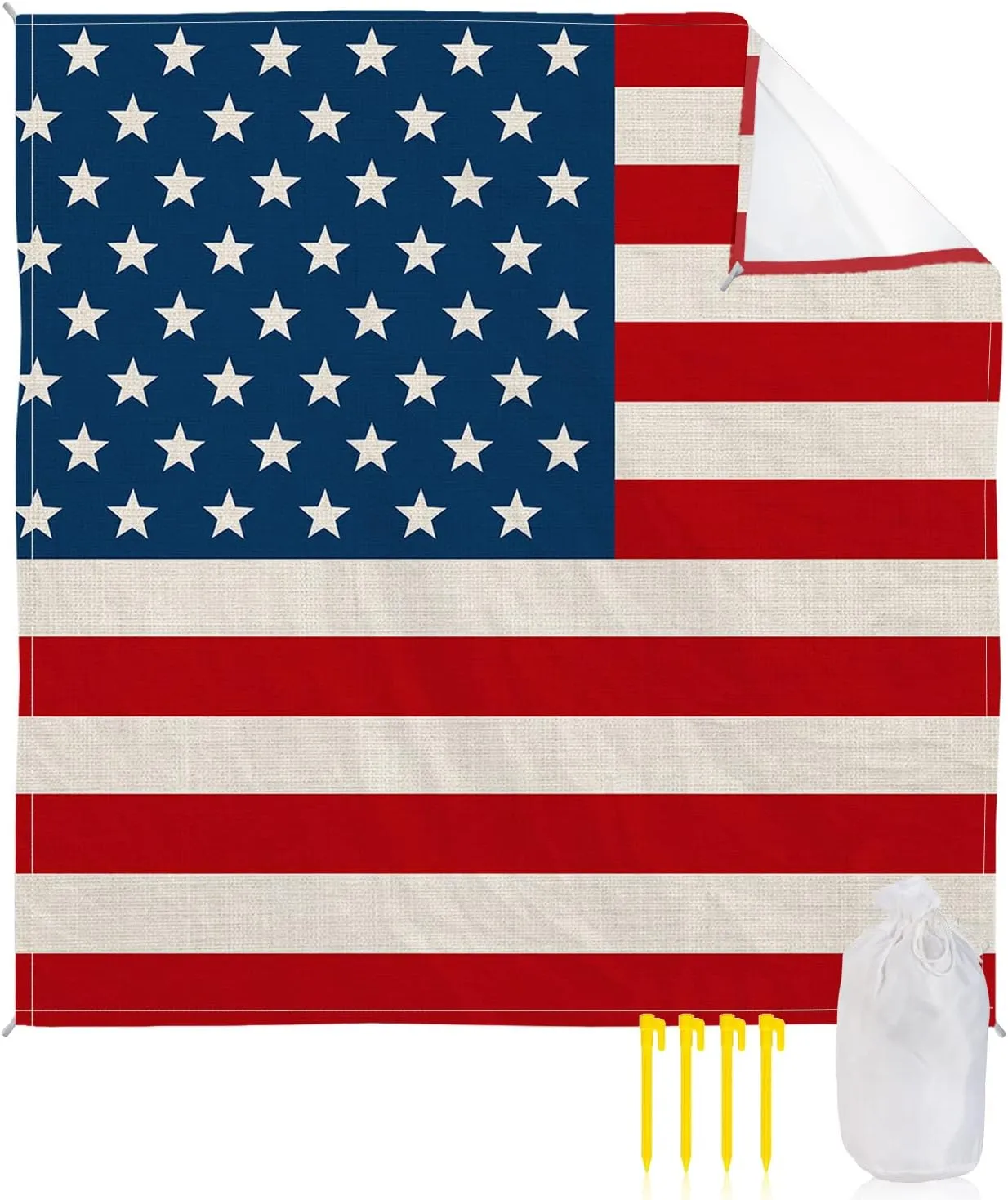 4th of July Patriotic Beach Blanket, Independence Day Stars Strips Flag Sandproof Waterproof Outdoor Mat Quick Drying Beach Accessories for Vacation Holiday Picnic Camping, 79"x83" for 1-4 Adults