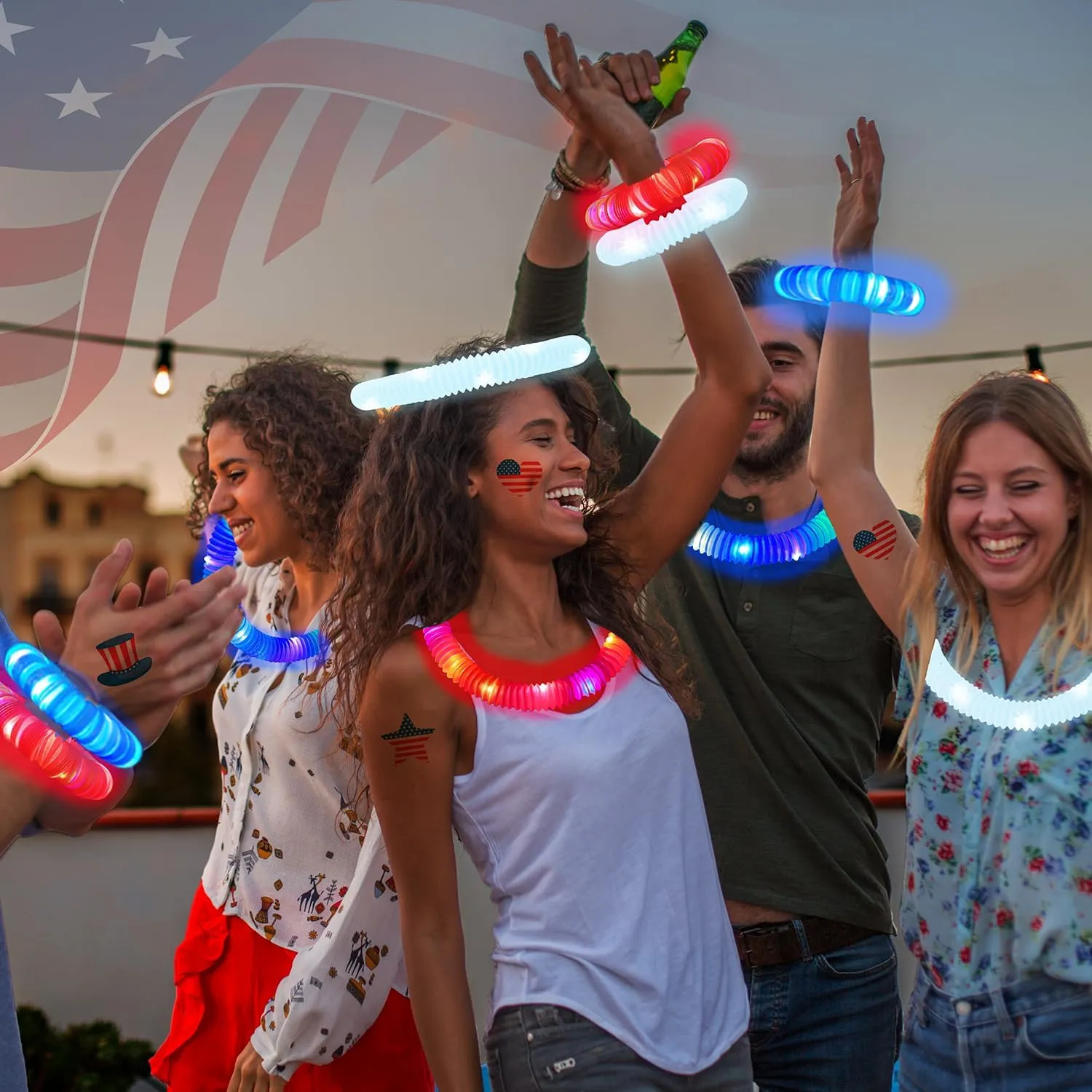 4th of July Red White Blue Glow Sticks 12 PCS,Light up Bracelet Necklace Accessories for Kids, Fourth of July Party Favor Supplies Decorations,Patriotic Parade Stuff Toys Gifts for Independence Day