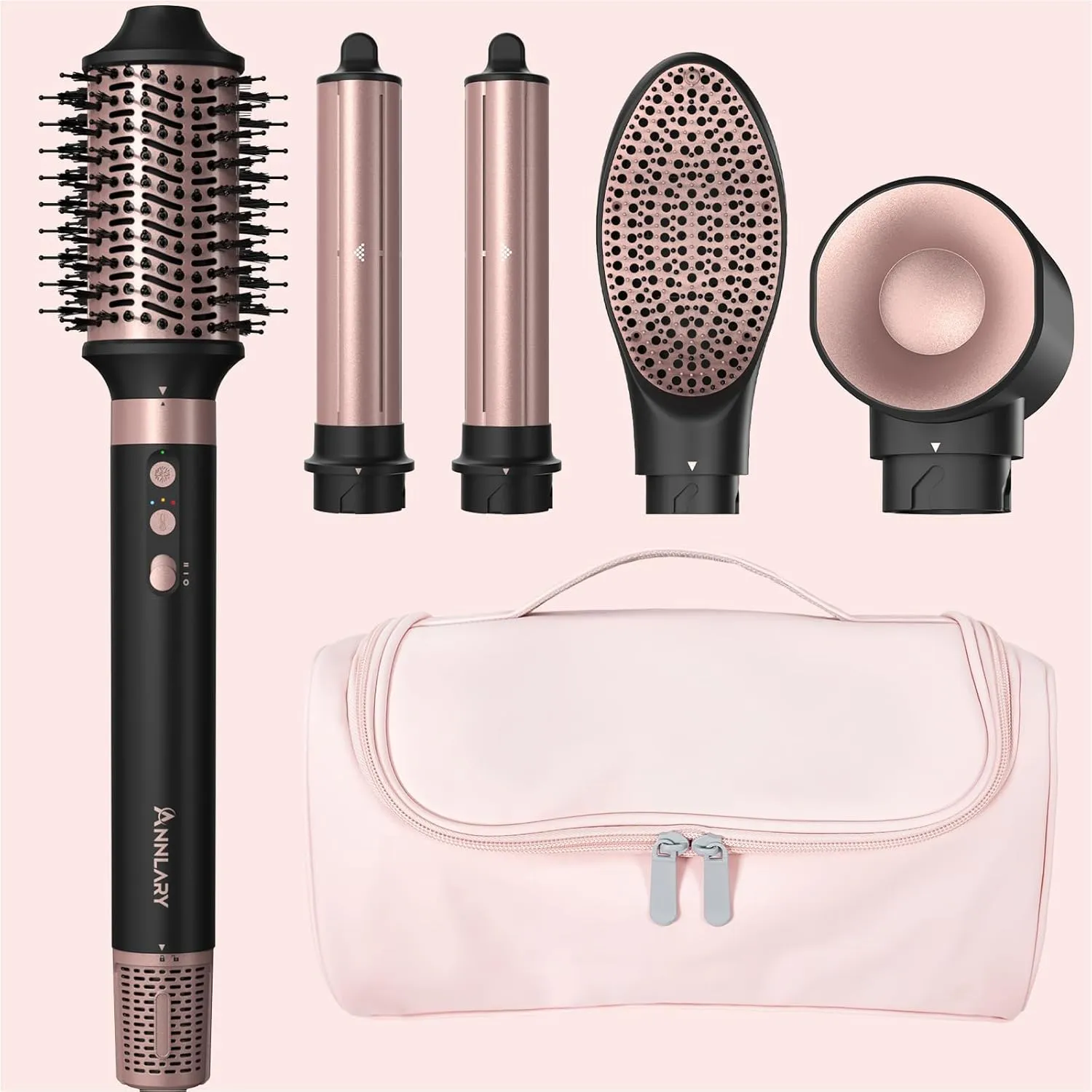 5 in 1 Ionic Hot Air Styler, 1400W Powerful Hair Dryer Brush, Auto-Wrap Curlers, Paddle Brush for Fast Drying, Curling, Straightening, Volumizing with Travel & Storage Bag