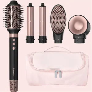 5 in 1 Ionic Hot Air Styler, 1400W Powerful Hair Dryer Brush, Auto-Wrap Curlers, Paddle Brush for Fast Drying, Curling, Straightening, Volumizing with Travel & Storage Bag