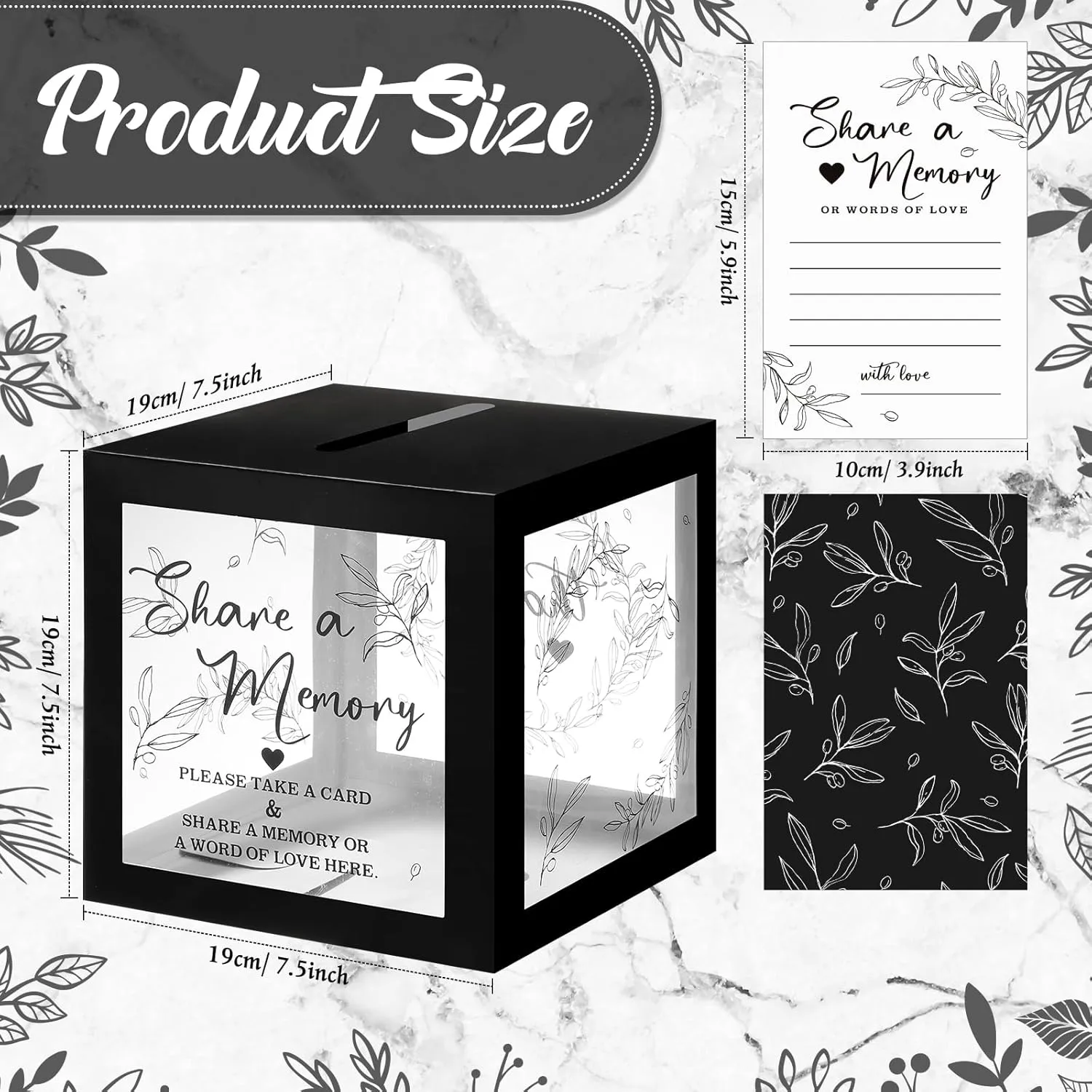 50 Pcs Greenery Share a Memory Cards for Collections of Life Memory Guest Cards Box Ideas for Funeral Graduation Wedding Bridal Shower Birthday Anniversary Retirement(Black)