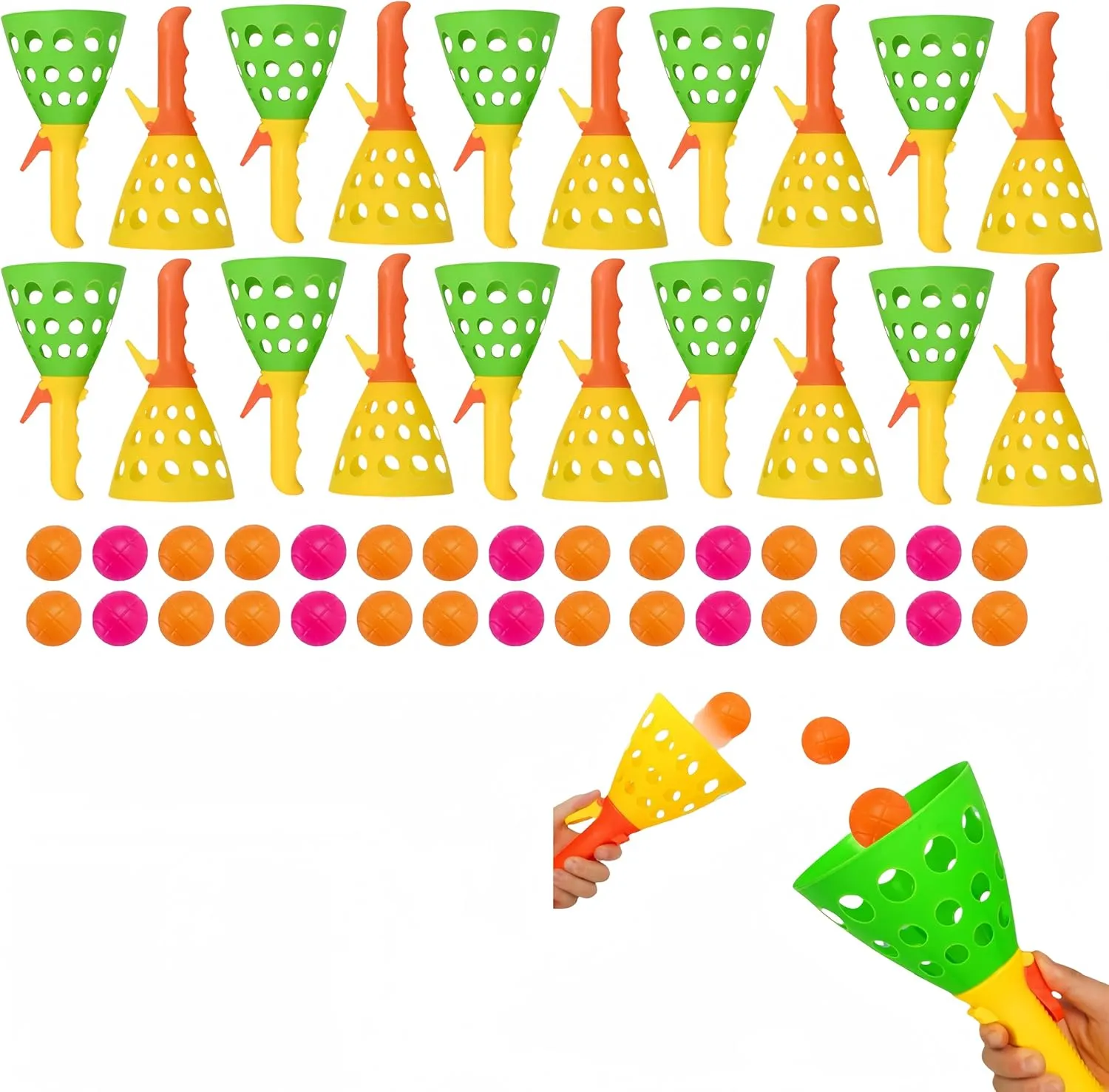 50 Pcs Pop and Catch Ball Game with 20 Catch Launcher Baskets and 30 Balls,Outdoor Indoor Games Activities for Kids Backyard Beach Birthday Party Gifts, Summer Fun Sports Toys for Kids