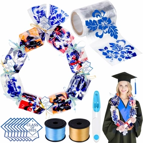 5.9Inch x 65.5 ft Graduation Candy Lei Tubing Graduation Leis 2025 Candy Lei Making Kit with Hawaiian Congrats Grad 2 Ribbons for Graduate Party Gifts Grad Wreath DIY