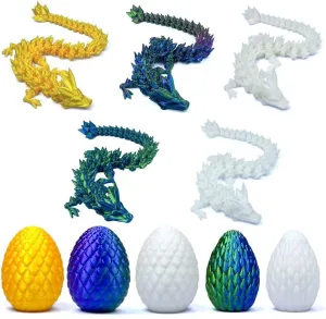 5PCS 3D Printed Dragon Eggs with Dragon Inside, 2 Style Mini Mystery Dragon Egg Articulated Crystal Dragon Toy, Easter Eggs - Unique Gift Idea for Children & Fantasy Lovers (Multicolor5-5PCS)