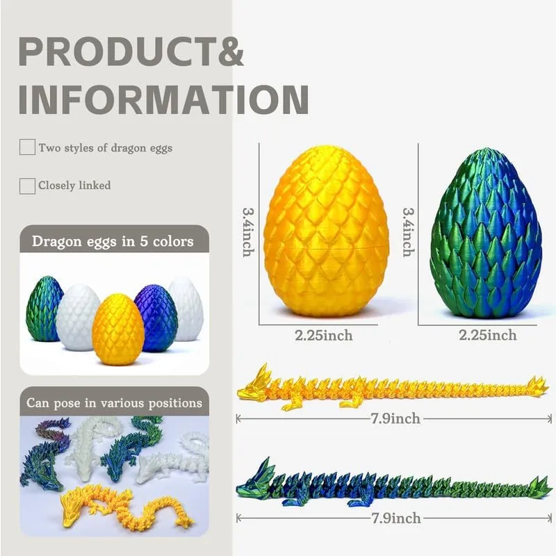 5PCS 3D Printed Dragon Eggs with Dragon Inside, 2 Style Mini Mystery Dragon Egg Articulated Crystal Dragon Toy, Easter Eggs - Unique Gift Idea for Children & Fantasy Lovers (Multicolor5-5PCS)