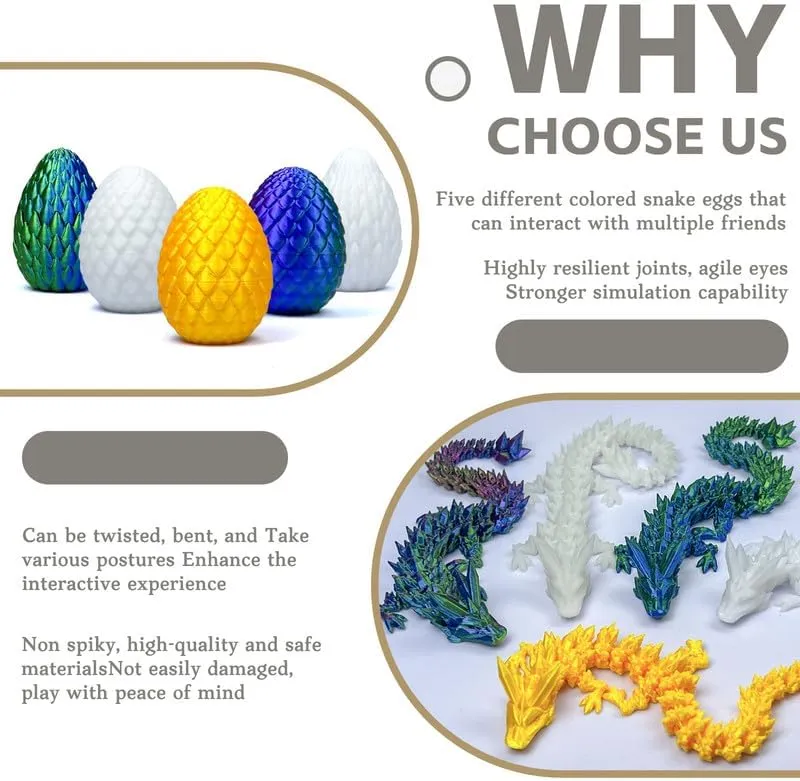5PCS 3D Printed Dragon Eggs with Dragon Inside, 2 Style Mini Mystery Dragon Egg Articulated Crystal Dragon Toy, Easter Eggs - Unique Gift Idea for Children & Fantasy Lovers (Multicolor5-5PCS)