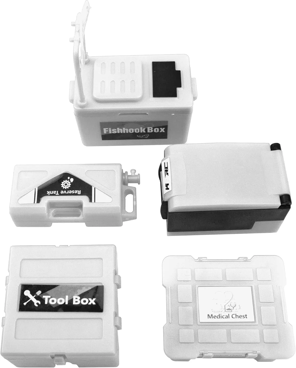 5Pcs HIRCQOO RC Scale Mini Tool Set Decoration Accessories Compatible with Traxxas TRX4 Axial SCX10 RC4WD D90 Tamiya CC01 90046 Redcat Gen7 TF2 1/10 RC Crawler Car Truck (White)