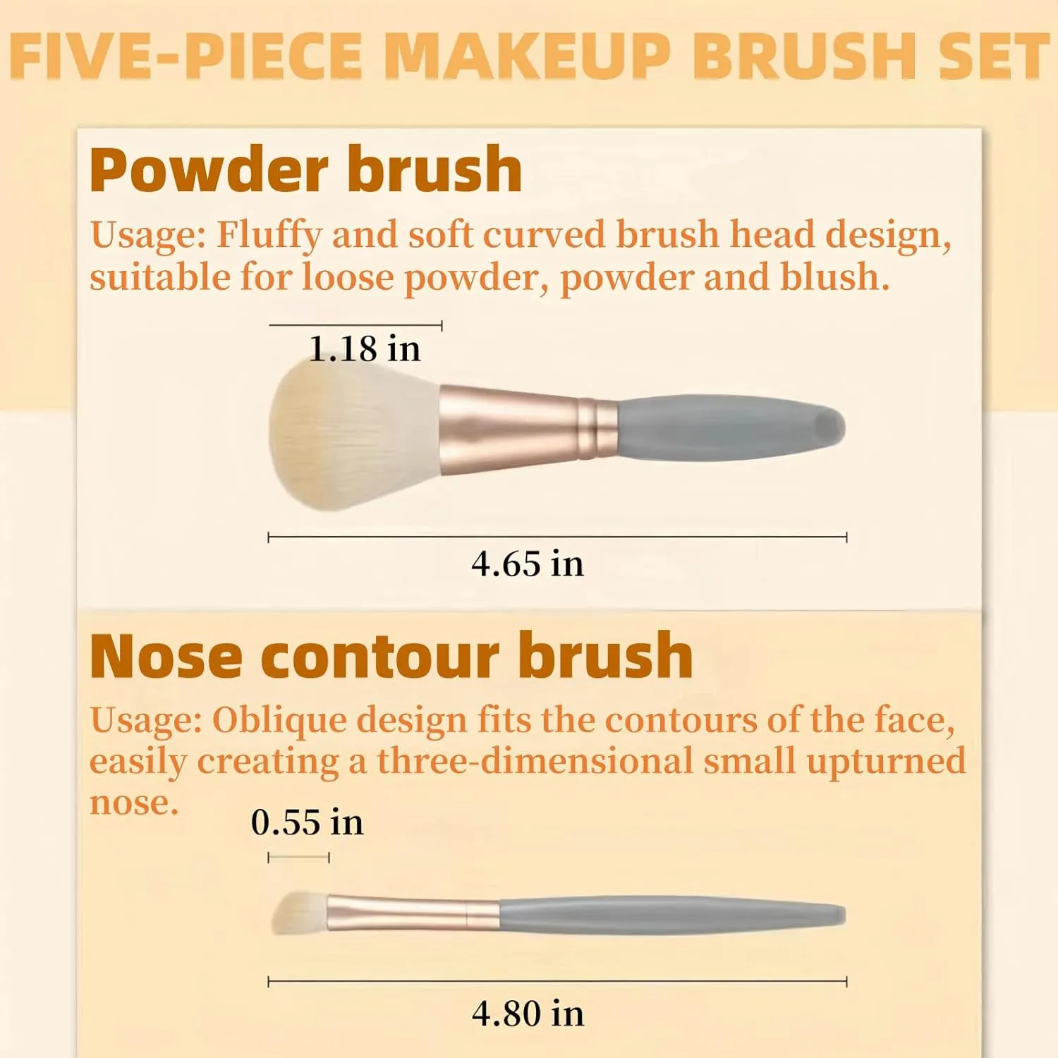 5Piece Easy-taken Travel Makeup Brush Set, Mini Complete Function Cosmetic Brushes Kit with mirror (Long-Blue)