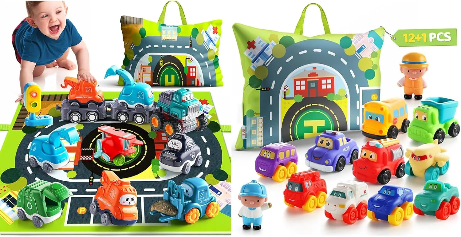 6 Colorful Cars with Big Trailers Toy Set   Soft Rubber Cars Toy Set for Babies & Toddlers