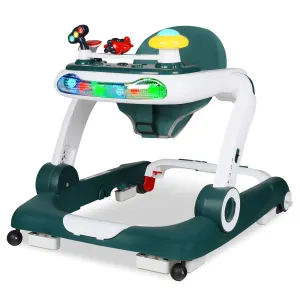 6 in 1 Baby Walker, Baby Activity Center for Toddler, Walker Rocker Bouncer w/Adjustable Height Speed, Learning-Seated & Walk-Behind, Infant Walker w/Feeding Tray & Music Toys, Green