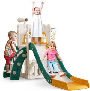 6 in 1 Toddler Slide,Kids Playset for Toddlers Indoor Outdoor, Baby Slide with Basketball Hoop, Telescope & Storage Space,Non-Slip Steps for Great Gift