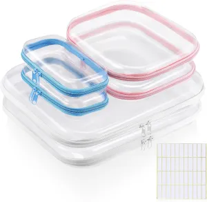 6 Pack Clear Hard Shell Zipper Case Bulk, Plastic Cosmetic Case Transparent Hard Organizer Bags, Clear Double Zipper Hard Pouches for Make up Toy Storage Pencil Toiletries