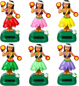 6 Pack Hawaii Girl Solar Powered Dancing Toys Car Shaking Head Dancer Doll Girl Dashboard Bobble Hawaii Car Windowsill Decor Interior Dashboard Doll Multi-Color for Party Office Desk Home