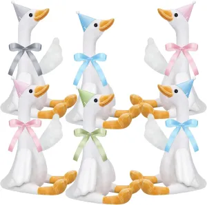 6 Set One Silly Goose Birthday Decor 1st Baby Shower Party Favor 11.8 Inch White Geese Plush Stuffed Animal with Mini Party Hats and Pink Blue Green Gray Ribbons for Kids Gift(Silly Goose)