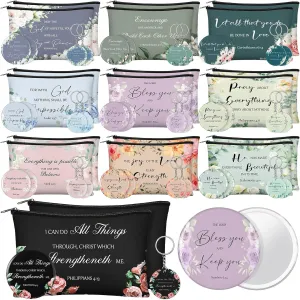 60 Pcs Christian Gifts for Women Religious Gifts Include 20 Canvas Makeup Bags 20 Bible Verse Mini Mirror 20 Inspirational Bible Keychains Church Favors for Women Mother Sister