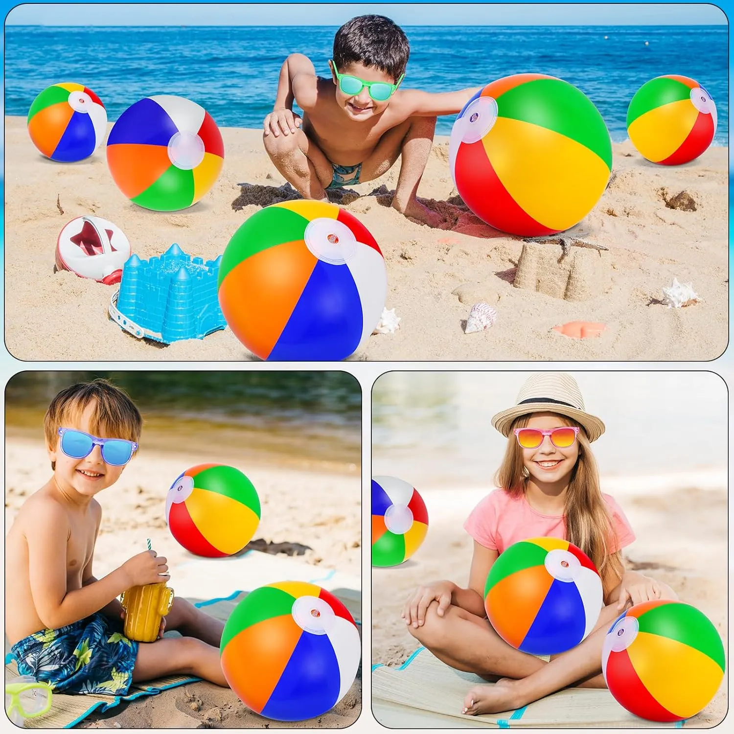 60 Pcs Kids Summer Beach Party Favors Sets- Includes 30 Inflatable Beach Balls Bulk, 30 Neon Sunglasses Bulk, Rainbow Colored Beach Ball Summer Pool Party Toys for Water Games Hawaiian Party