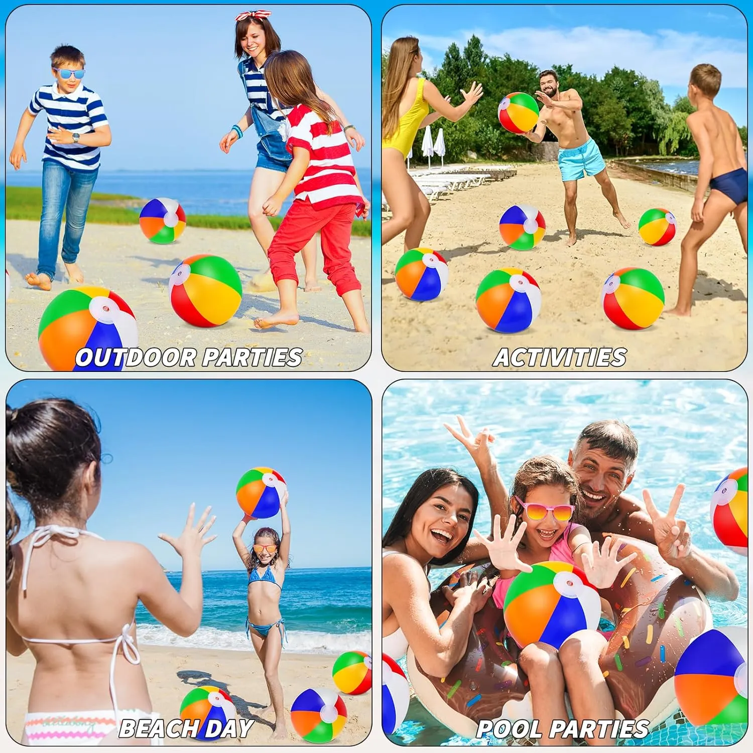 60 Pcs Kids Summer Beach Party Favors Sets- Includes 30 Inflatable Beach Balls Bulk, 30 Neon Sunglasses Bulk, Rainbow Colored Beach Ball Summer Pool Party Toys for Water Games Hawaiian Party