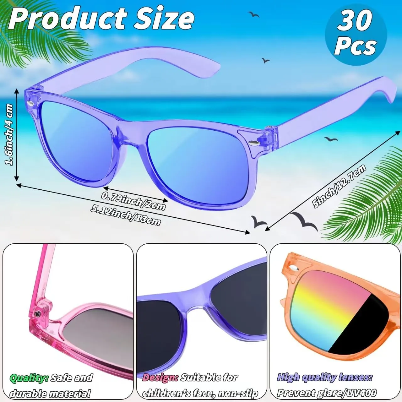 60 Pcs Kids Summer Beach Party Favors Sets- Includes 30 Inflatable Beach Balls Bulk, 30 Neon Sunglasses Bulk, Rainbow Colored Beach Ball Summer Pool Party Toys for Water Games Hawaiian Party