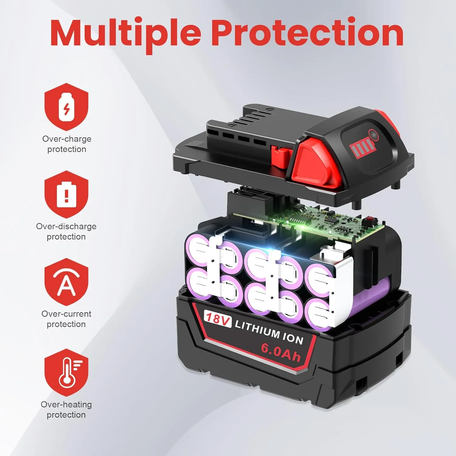 6.0Ah 18V for Milwaukee M-18 Battery WK18 N12-18C Dual Port Charger Compatible for Milwaukee 18v Battery and Charger Combo Fast Charging M12 M-18 48-11-1850 48-11-1860 48-11-1820 48-11-1840 48-11-1815