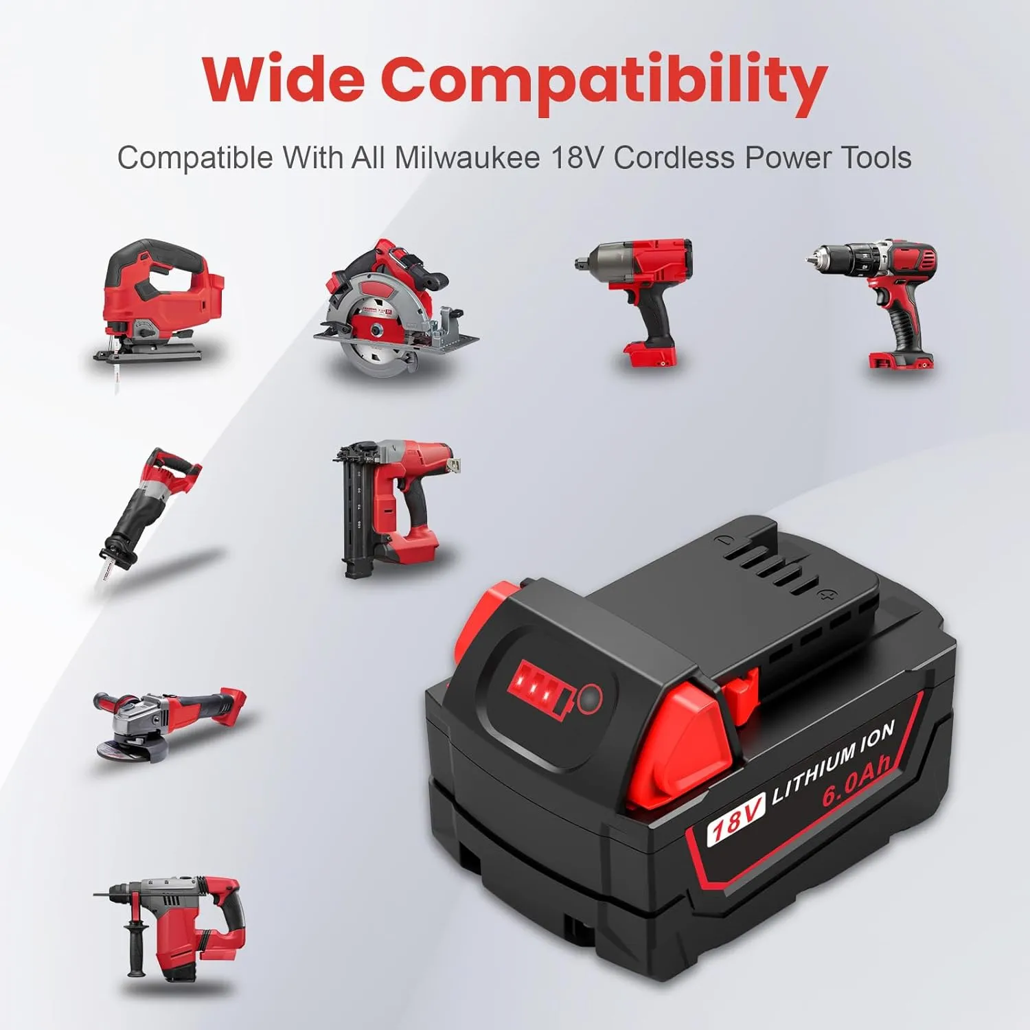 6.0Ah 18V for Milwaukee M-18 Battery WK18 N12-18C Dual Port Charger Compatible for Milwaukee 18v Battery and Charger Combo Fast Charging M12 M-18 48-11-1850 48-11-1860 48-11-1820 48-11-1840 48-11-1815