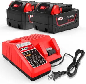 6.0Ah 18V for Milwaukee M-18 Battery WK18 N12-18C Dual Port Charger Compatible for Milwaukee 18v Battery and Charger Combo Fast Charging M12 M-18 48-11-1850 48-11-1860 48-11-1820 48-11-1840 48-11-1815
