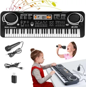 61 Keys Keyboard Piano, Portable Electronic Piano Keyboard with Power Supply & Microphone, Electric Digital Music Piano Keyboard Gift Teaching for Beginners, Multi-function Musical Instrument