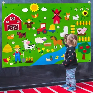 61 Pcs Farm Animals Story Felt Board, 3.6 Ft Farmhouse Themed Play Mat Wall Hanging Kit Toys, Birthday Gift for Toddlers Childrens