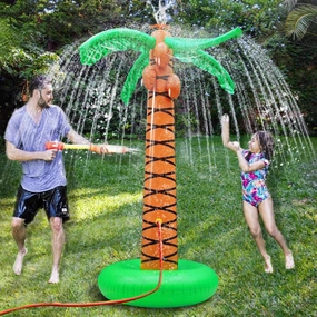 61" Inflatable Palm Tree Sprinkler for Kids, Outdoor Water Spray Toy for Backyard, Pool, and Beach Fun – Hawaiian Party Decor Coconut Tree, Summer Lawn Inflatable Sprinkler for Boys and Girls