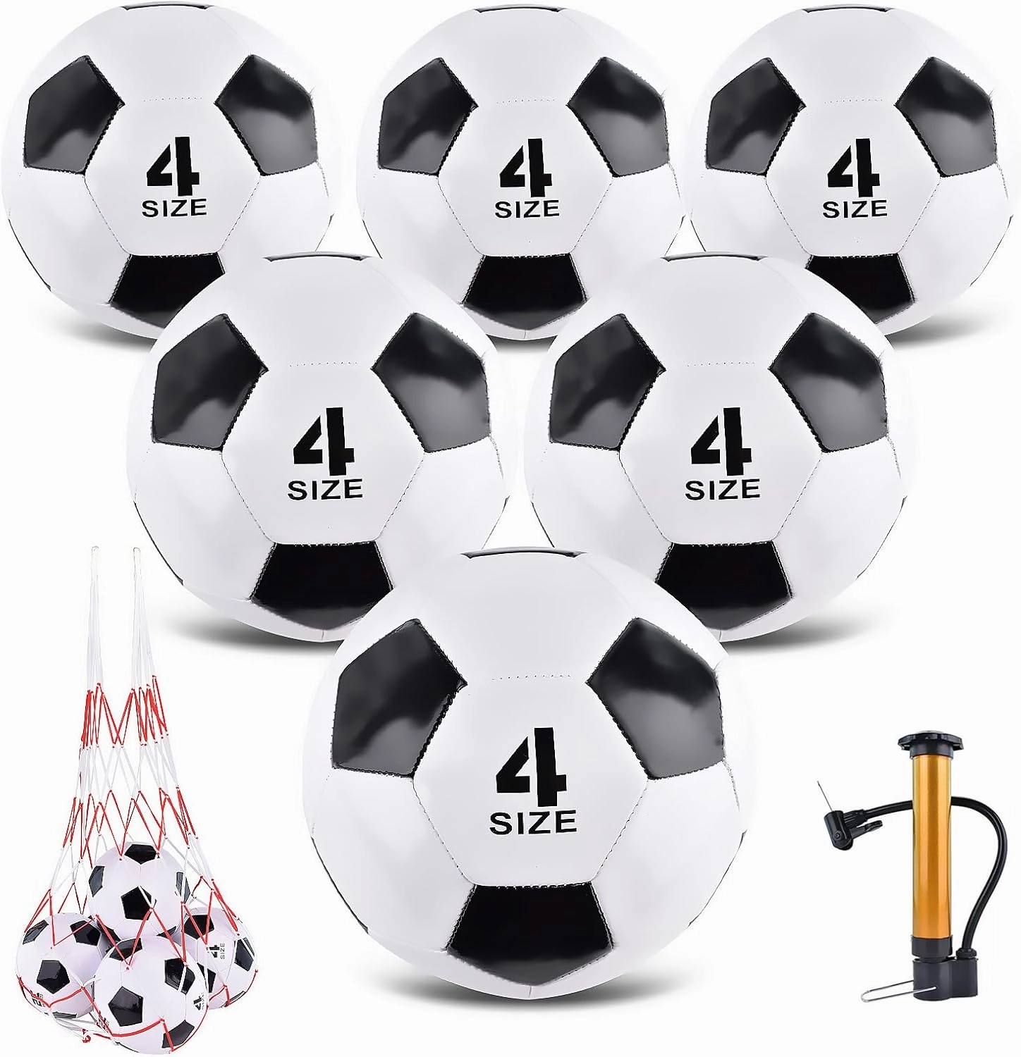 6 Pack Classic deflated Soccer Balls Size 3/4/5 with Pump and Mesh Bag for Indoor Outdoor Lawn Game Training Practice Bulk Sport Gift for Teens Adults