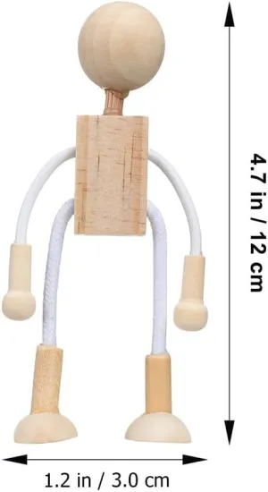 6pcs Wooden Peg Dolls, Wooden Figures Unfinished Nature Wood Doll Bodies Adjustable Robot Paintable Action Figures Model for Painting DIY Craft Art Projects