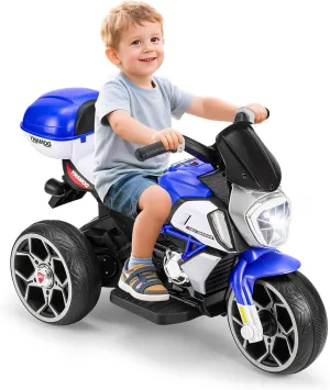 6V Kids Electric Motorcycle, Ride On Toys with Training Wheels & LED Headlights, Bluetooth, Storage Box, Toddler Bike for 3-8, Electric Car for Kids, for Christmas & Birthday (Blue)