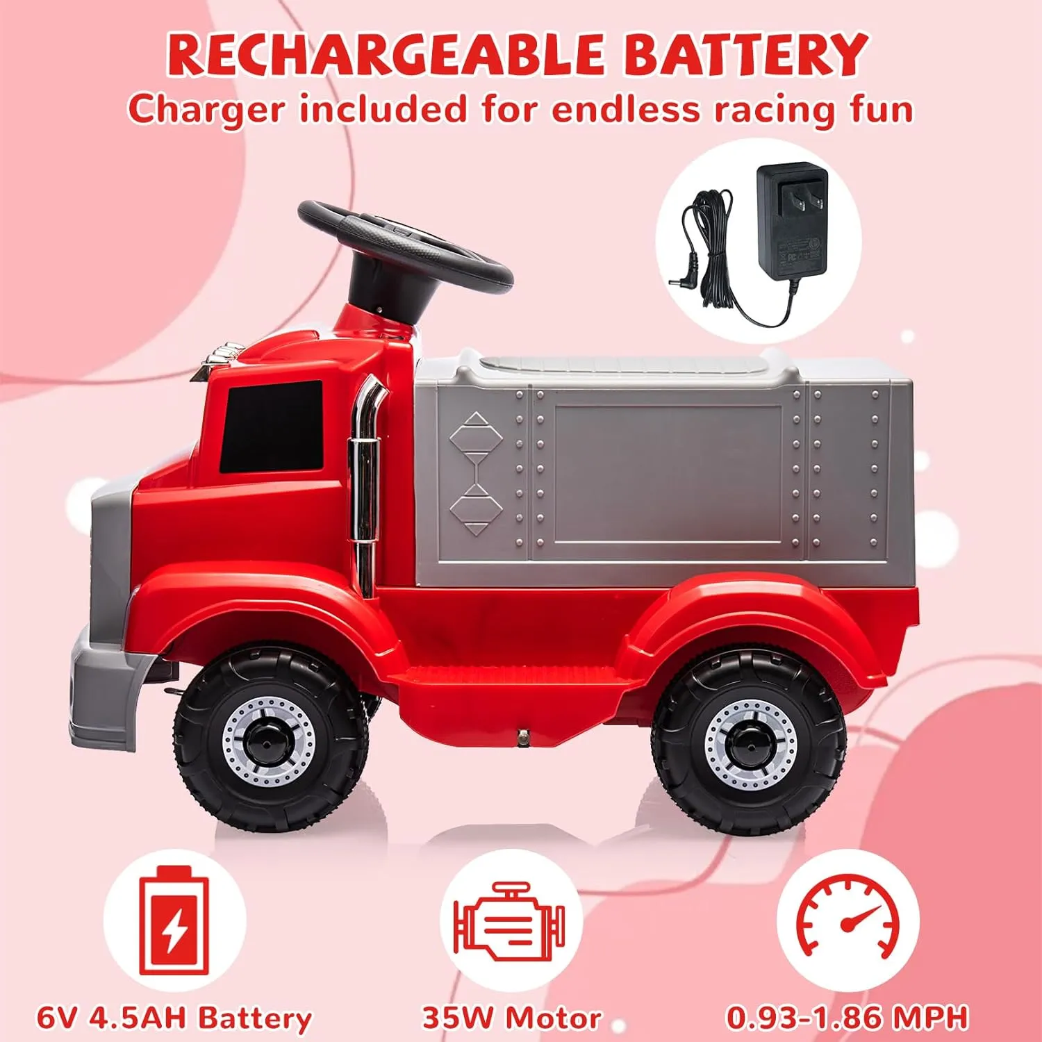 6V Ride-On Car for Kids Ages 1-3 Years – 4.5Ah Rechargeable Battery, All-Terrain Tires, Ergonomic Seat, Built-in Music & Storage | Indoor/Outdoor Electric Toy Car with Rubber Grips