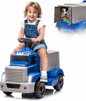 6V Ride on Truck for Toddlers - Kids Electric Car with Large Storage Box, Music, LED Lights, Rechargeable Battery, One-Button Start, Indoor/Outdoor Ride on Toy for Kids Boys Girls (Dark Blue)