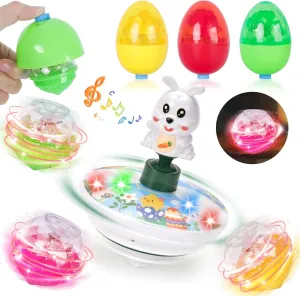 7 Pcs Easter Toys Light Up Spinning Tops, Easter Eggs Basket Stuffers Gifts for Toddler, Egg Toys Bunny Gyroscope, Lighting & Musical & Spinning Tops for Kids Boys Girls Party Favors
