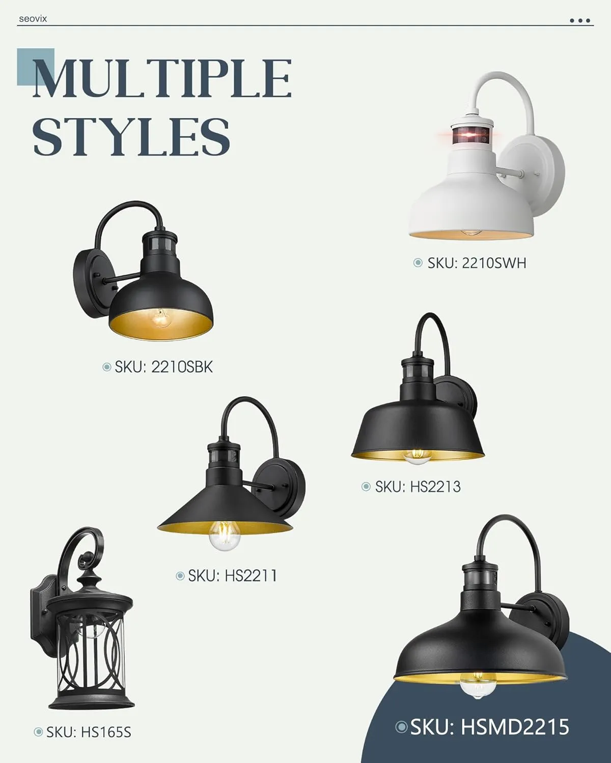 7" Outdoor Light Fixture with Motion Sensor, Dusk to Dawn Exterior Wall Light E26 Base Socket Barn Light, IP65 Waterproof Outside Wall Sconce for Porch, House, Garage, Farmhouse, 2210SWH-1