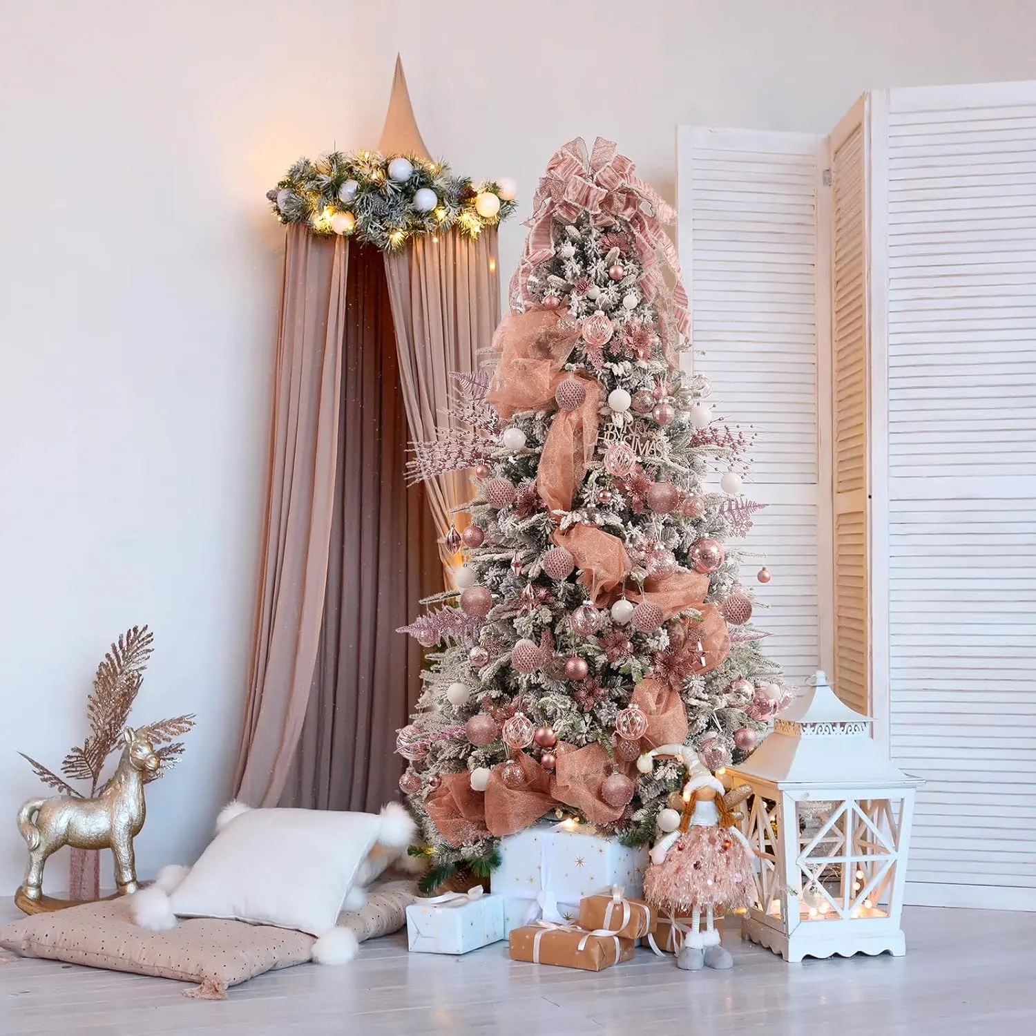 80mm/3.15" Christmas Ball Ornaments - 9pcs Large Shatterproof Foam Christmas Tree Decorations, Clear Plastic Glitter Hanging Balls for Xmas Holiday Party Home Decor (Rose Gold)