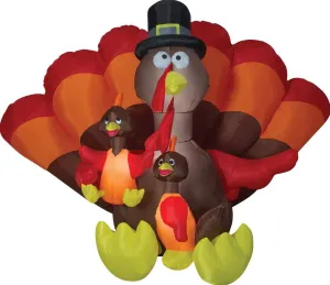 8.5' Inflatable Turkey Family Scene Outdoor Thanksgiving Autumn Yard Decor
