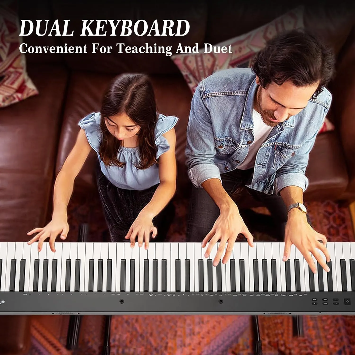 88 Key Keyboard Piano, Full-Size Electric Keyboard Piano for Beginners, Portable Electric Piano with Stand, Headphones, Pedal, Handbag, Bluetooth, USB MIDI, Black with Stand