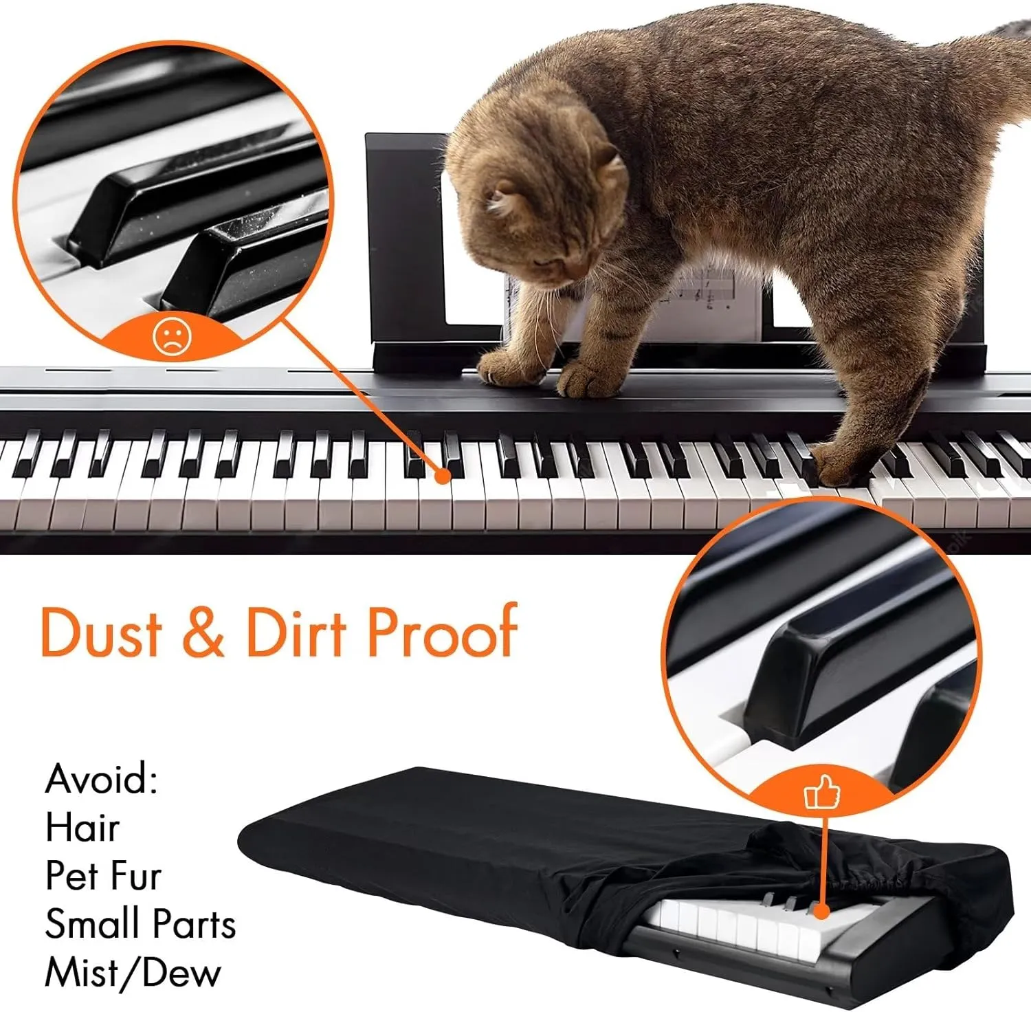 88 Keys Piano Keyboard Dust Cover, Music Dirt Proof Stretchy Electronic Keyboard Cover With Durable Elastic & Cord Lock Must Have Piano Accessories