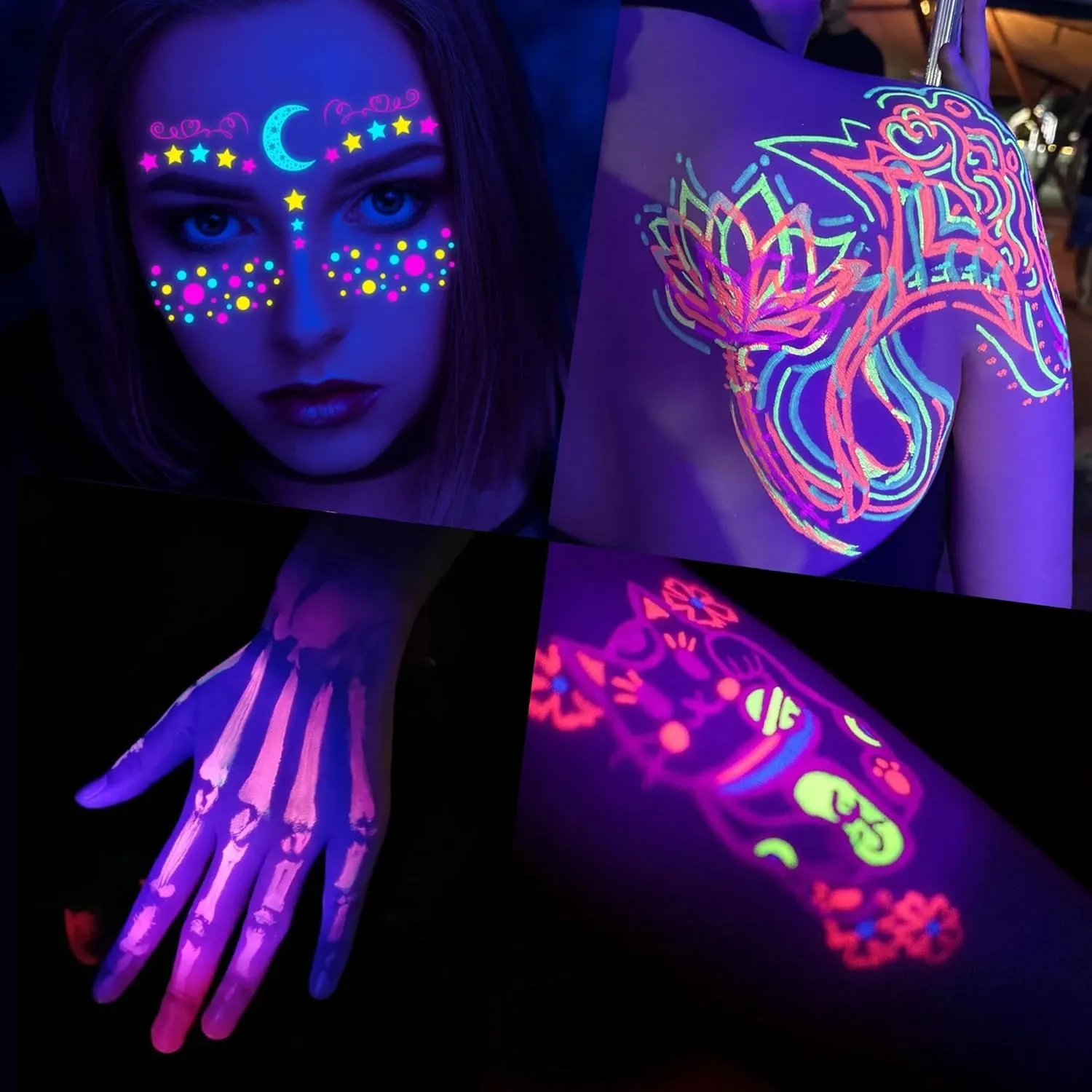 8Pcs Tattoo Ink Color Set, Glow in The Blacklight Tattoo Ink Set, Skin-Safe Permanent Tattooing for 3D Makeup Beauty Skin Body Art, 1/2 oz 15ml/Bottle, 8 Color (15ml, 8Color)