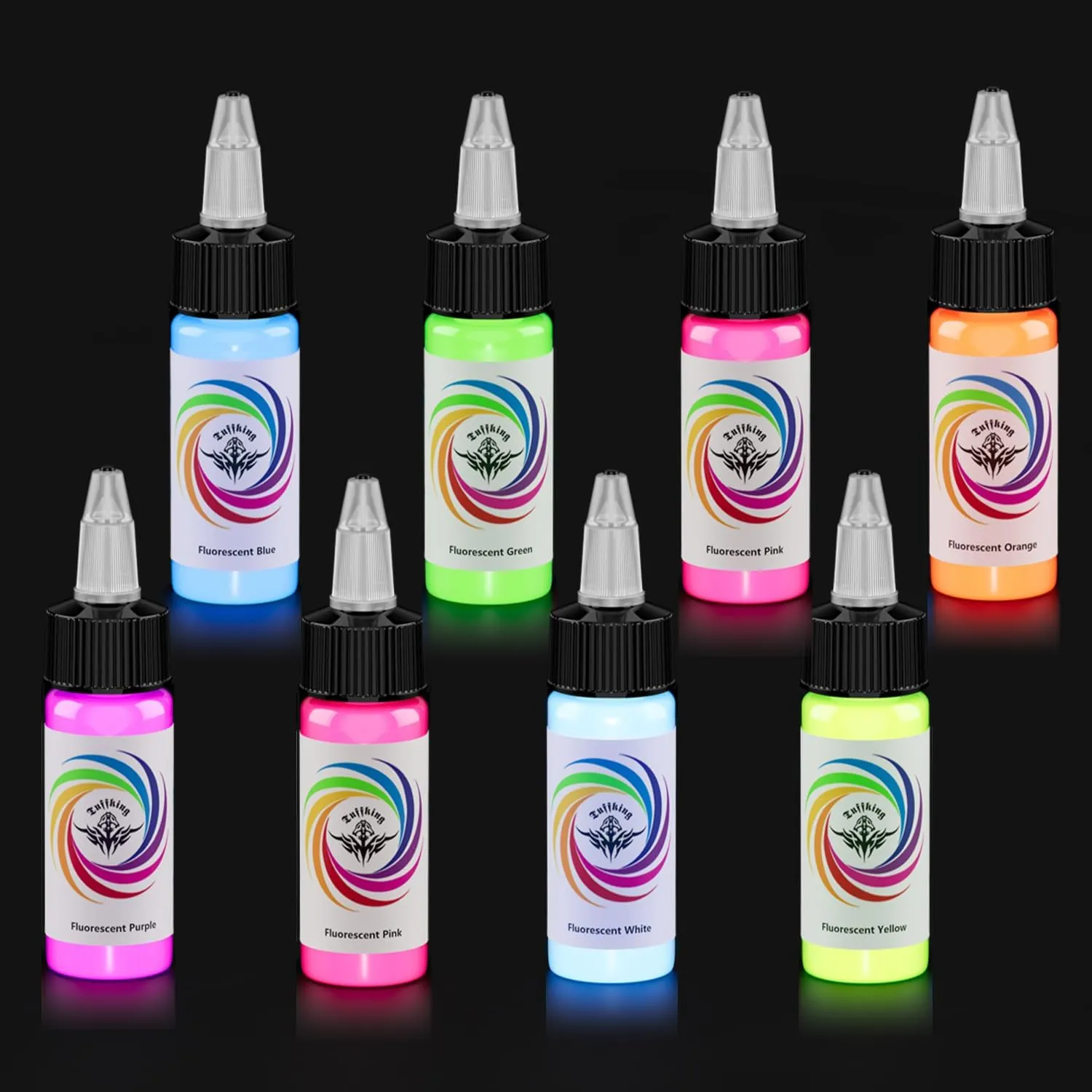 8Pcs Tattoo Ink Color Set, Glow in The Blacklight Tattoo Ink Set, Skin-Safe Permanent Tattooing for 3D Makeup Beauty Skin Body Art, 1/2 oz 15ml/Bottle, 8 Color (15ml, 8Color)
